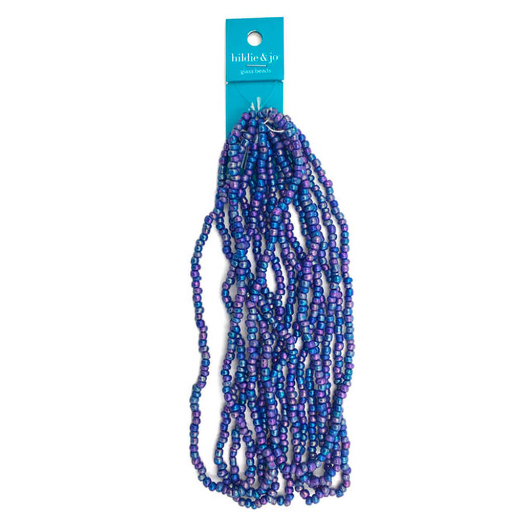 Blue Aurora Borealis Glass Seed Strung Beads 7in