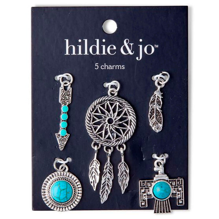 Turquoise & Silver Dream Catcher & Feather Charms 5pk