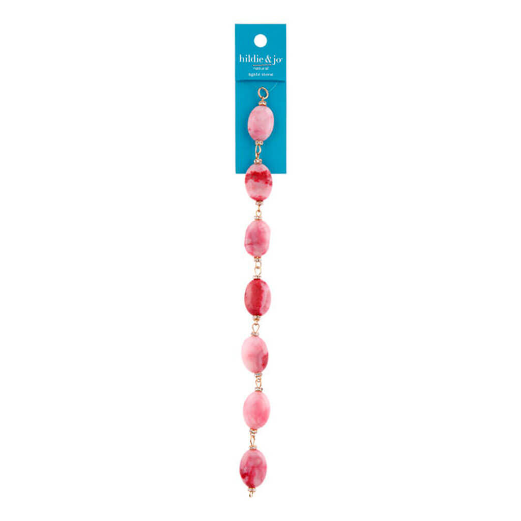 Pink Agate Stone Strung Beads 7in