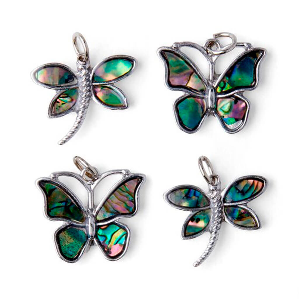 Abalone Shell Dragonfly &amp; Butterfly Charms 4ct