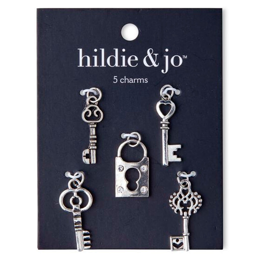 Oxidized Silver Cast Metal Key Charms 5ct