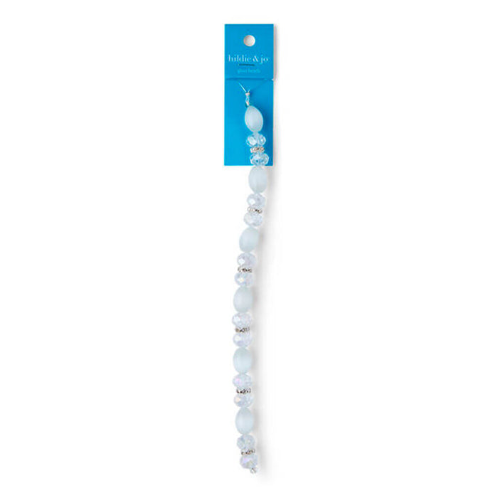White Glass & Metal Crystal Cat's Eye Bead Strand 7in