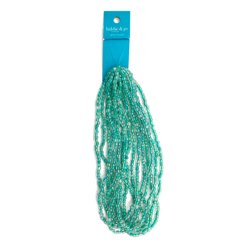 Mint Green Aurora Borealis Glass Seed Strung Beads 14in