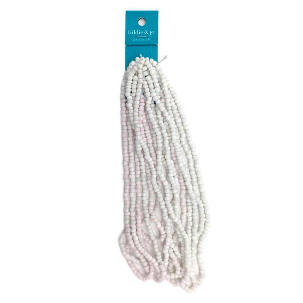 White Glass Seed Strung Beads 14in