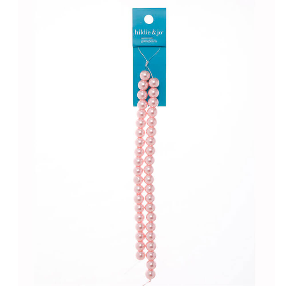 Light Pink Glass Pearl Strung Beads 12in x 8mm