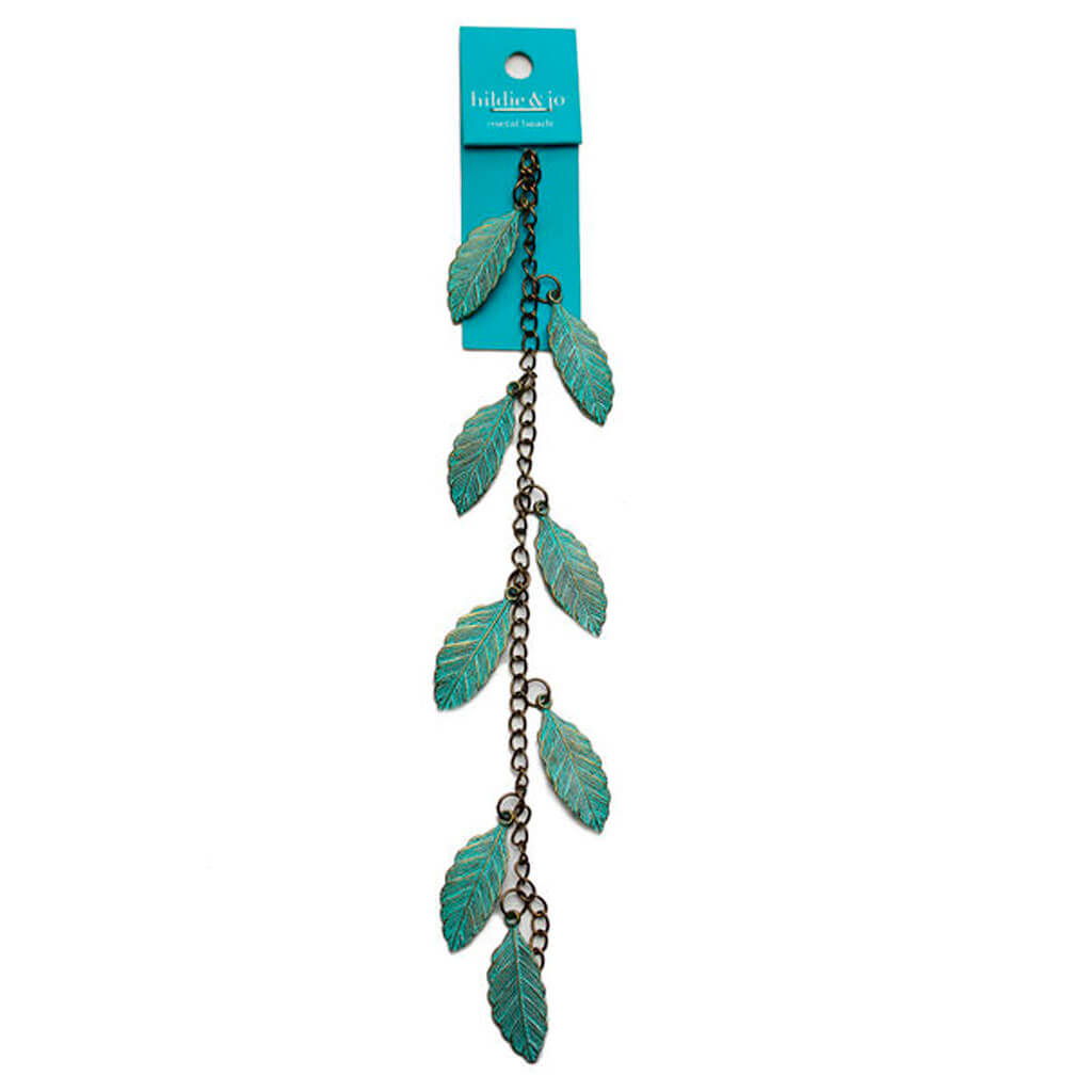Patina Leaf Metal Strung Beads 7in