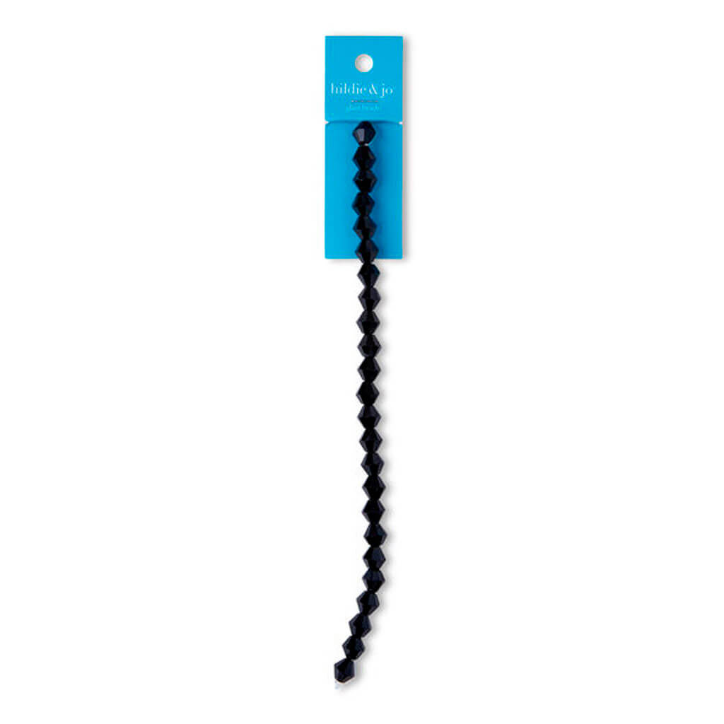 Jet Black Glass Bicone Bead Strand 7in