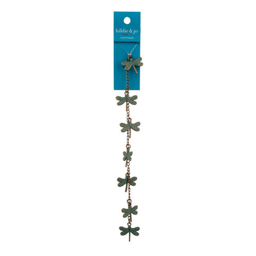 Turquoise Patina Metal Dragonfly Bead Strand 7in