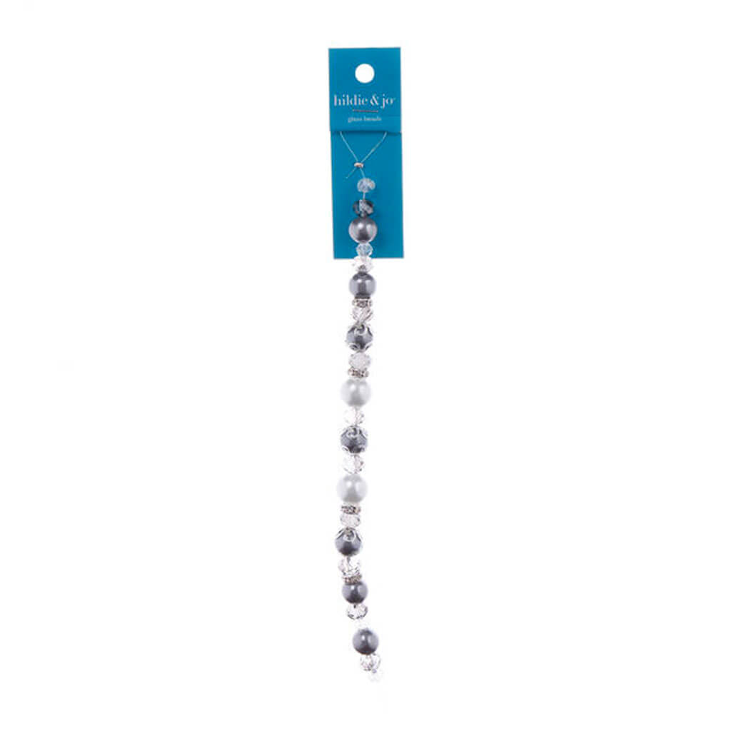 Gray &amp; Clear Glass Bead Strand 7in