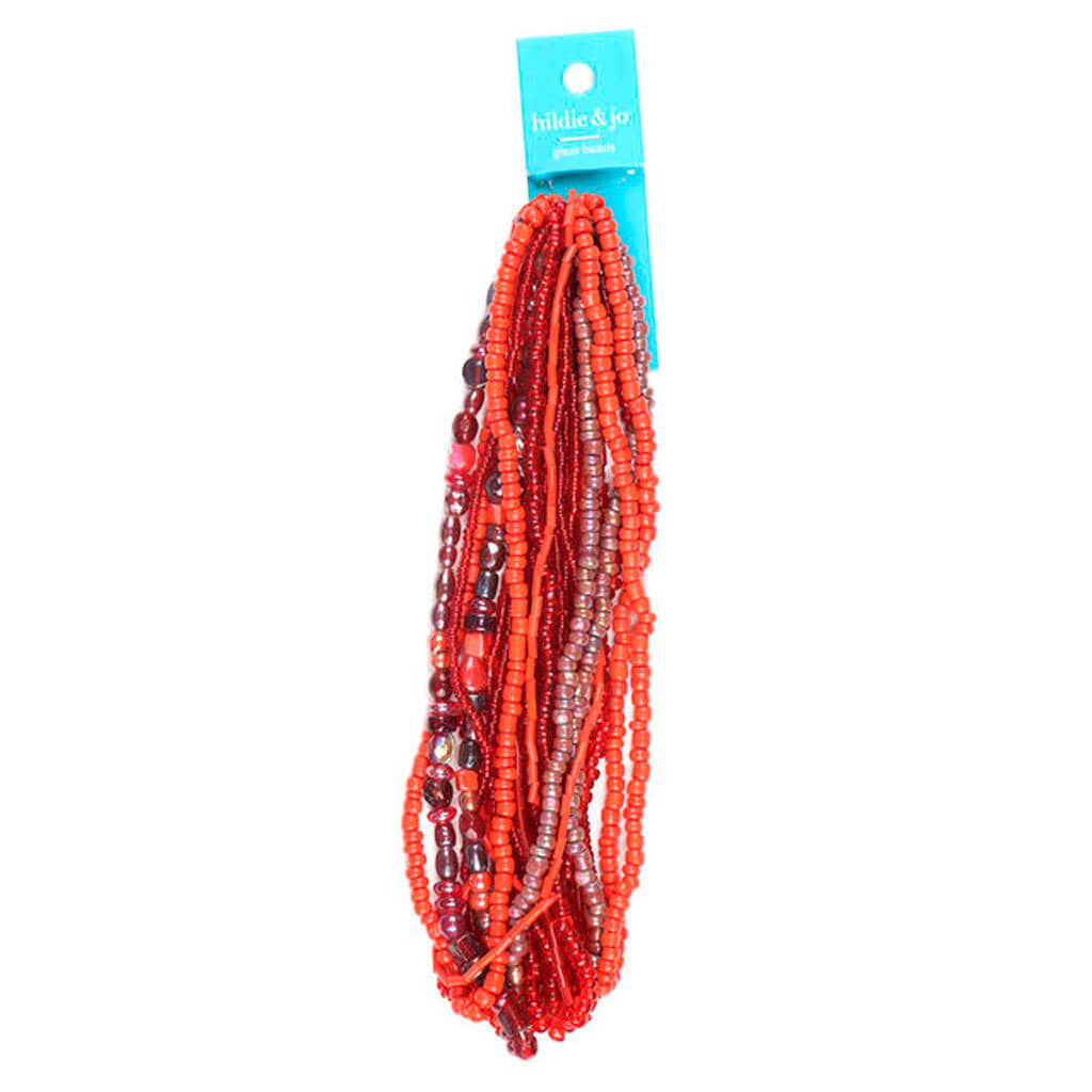 Red Glass Multi Strand Seed Strung Beads 14in