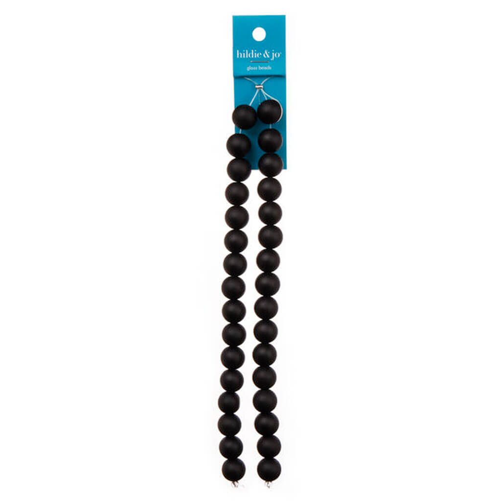 Black Round Glass Strung Beads 14in