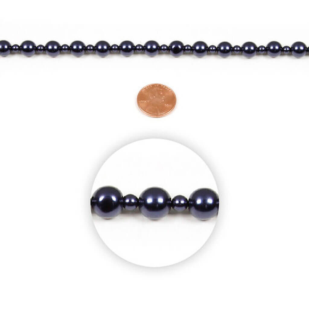 Navy Glass Pearl Strung Bead Strand 8mm