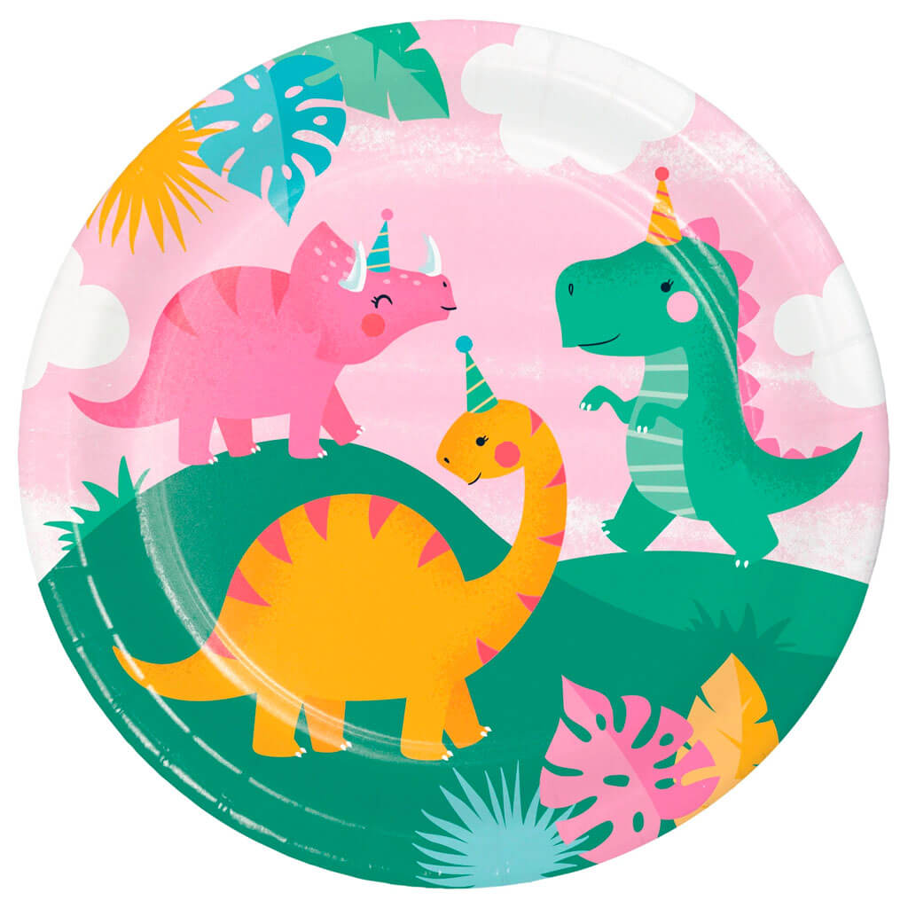 Girl Dino Party Dinner Plate 8ct, 9in