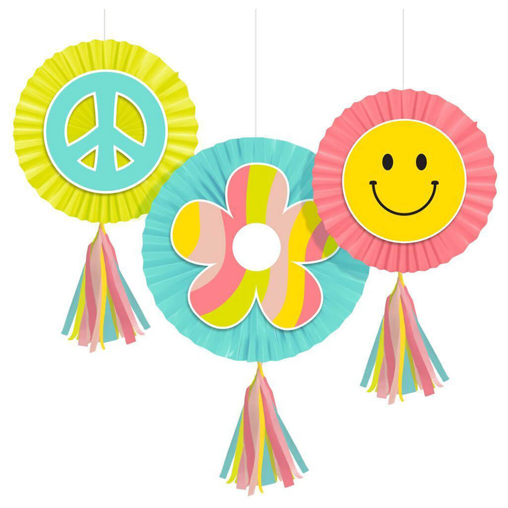 Flower Power Paper Fans with Tassels, 3ct