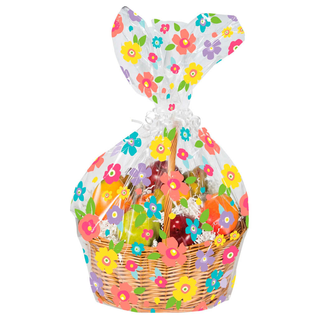 Spring Floral Cello Basket Bag, 12ct