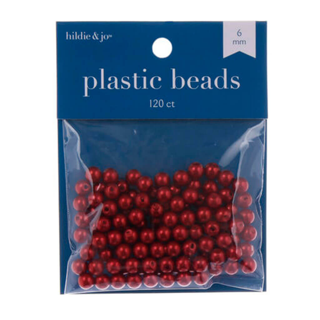 Red Round Plastic Pearl Beads 120pc 6mm