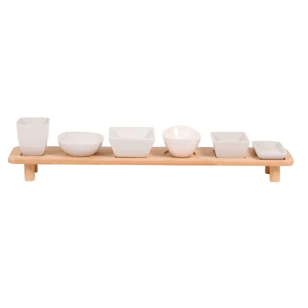 Cabo 7Pc Acacia Serving Set White
