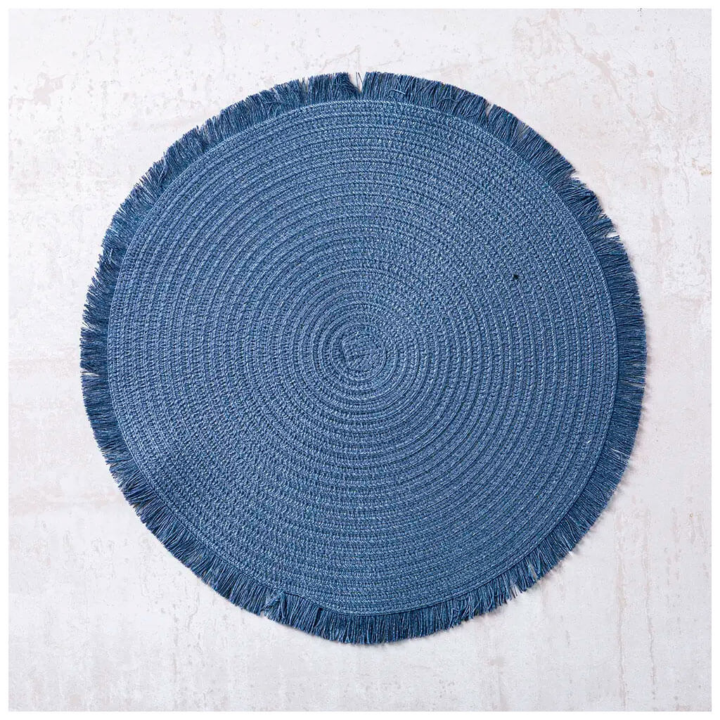 Malta Fringe Round Placemat 15in, Blue