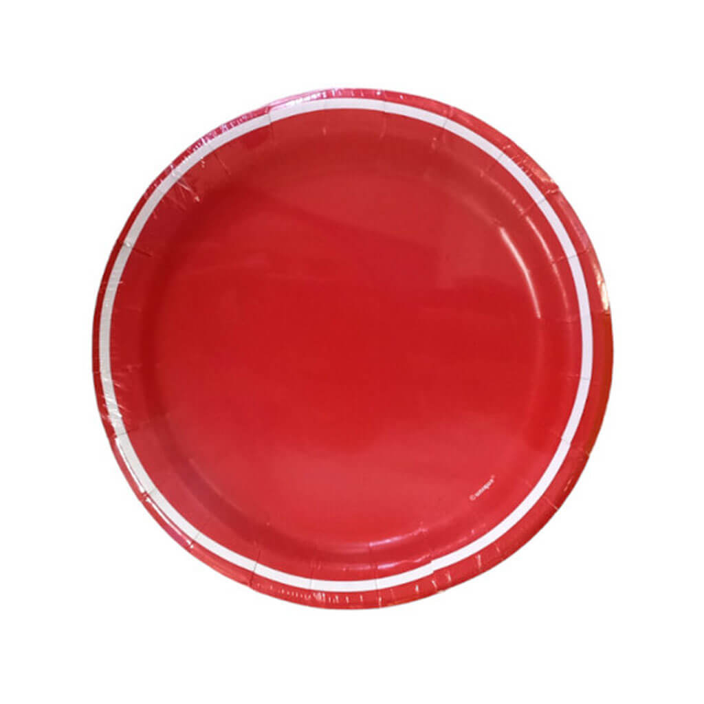 Red Striped Dessert Plates 7in, 8ct