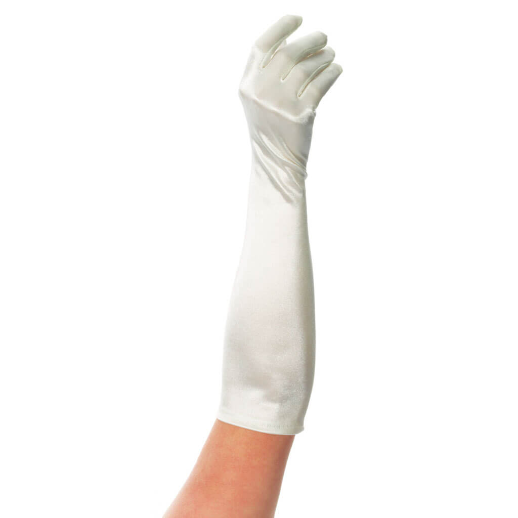 Long Satin Gloves White