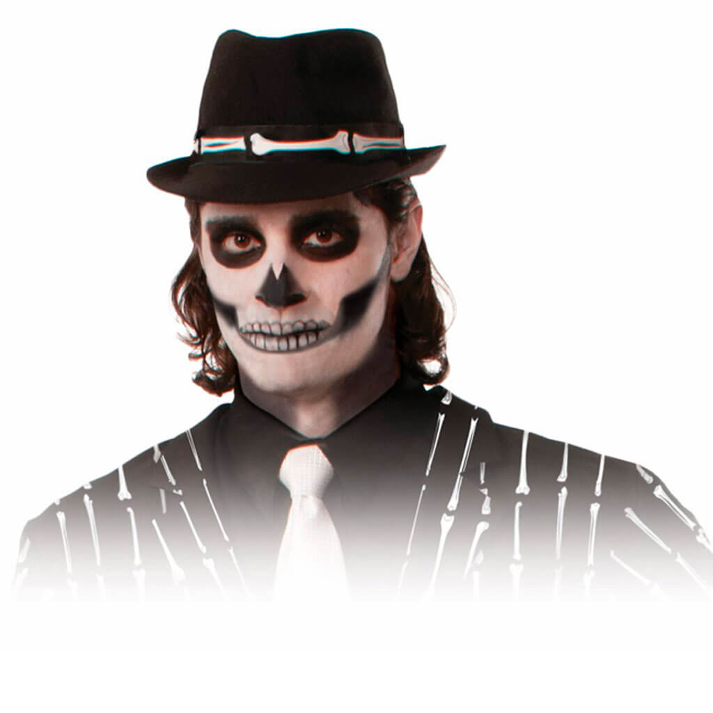 Skeleton Fedora Bones Hat Day of The Dead