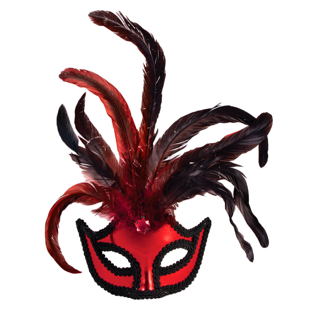 Half Mask with Feathers Red