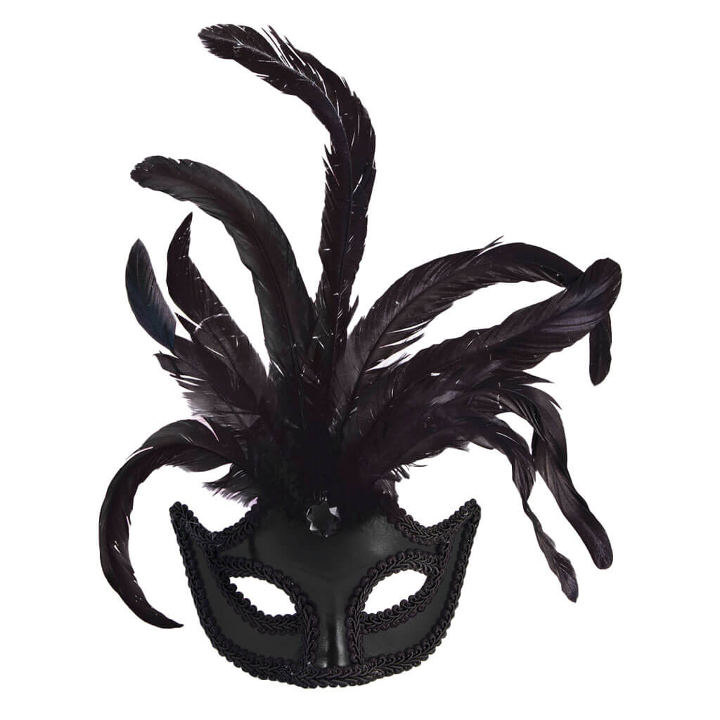 Half Mask with Feathers Black