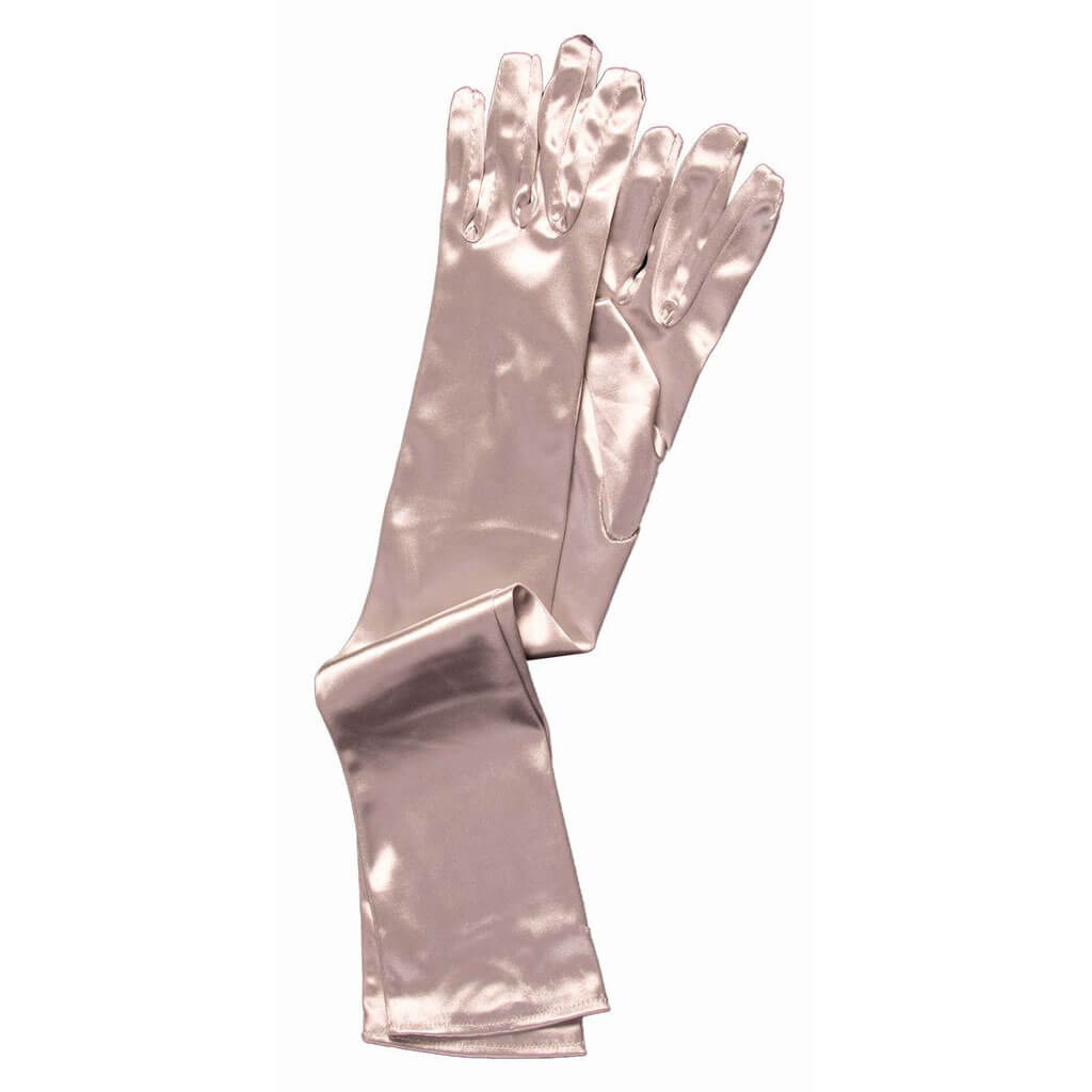 Gloves Long Satin Silver