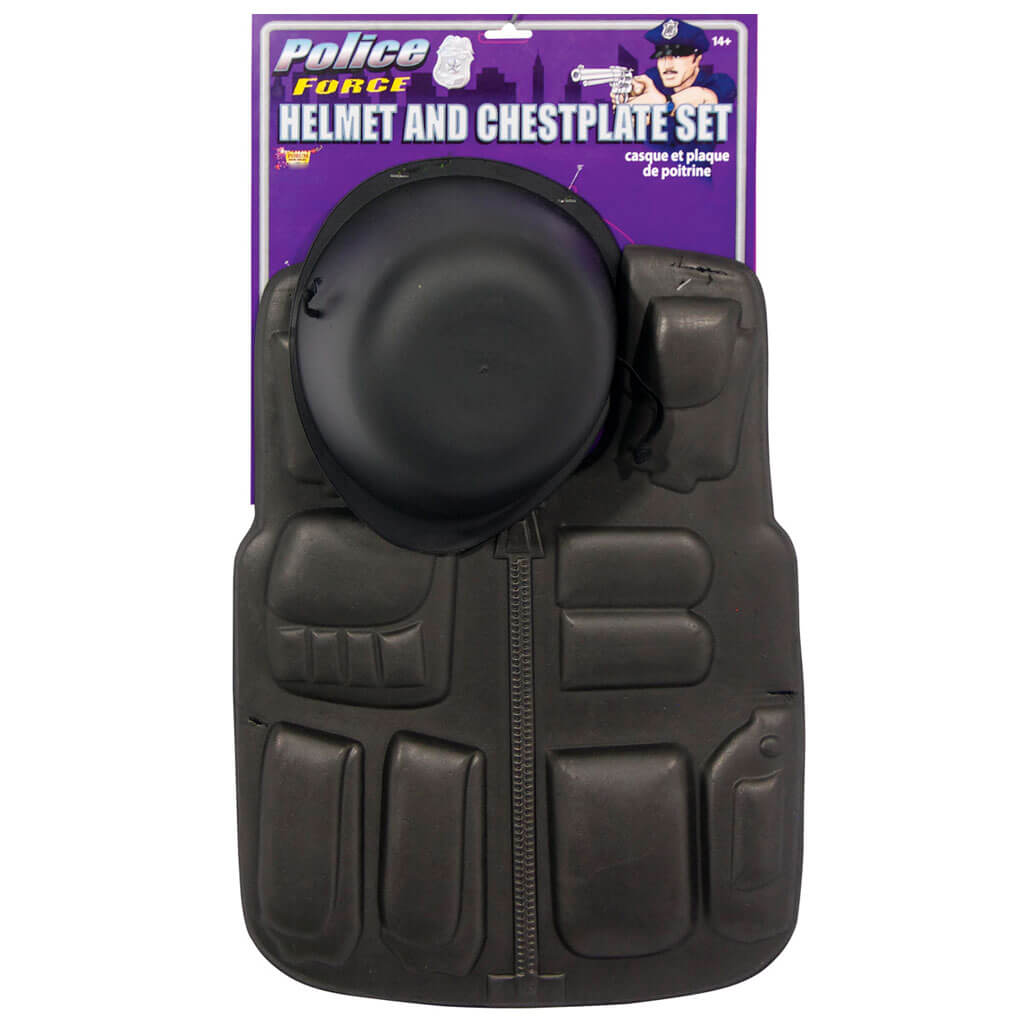 Child Police Black Vest &amp; Helmet