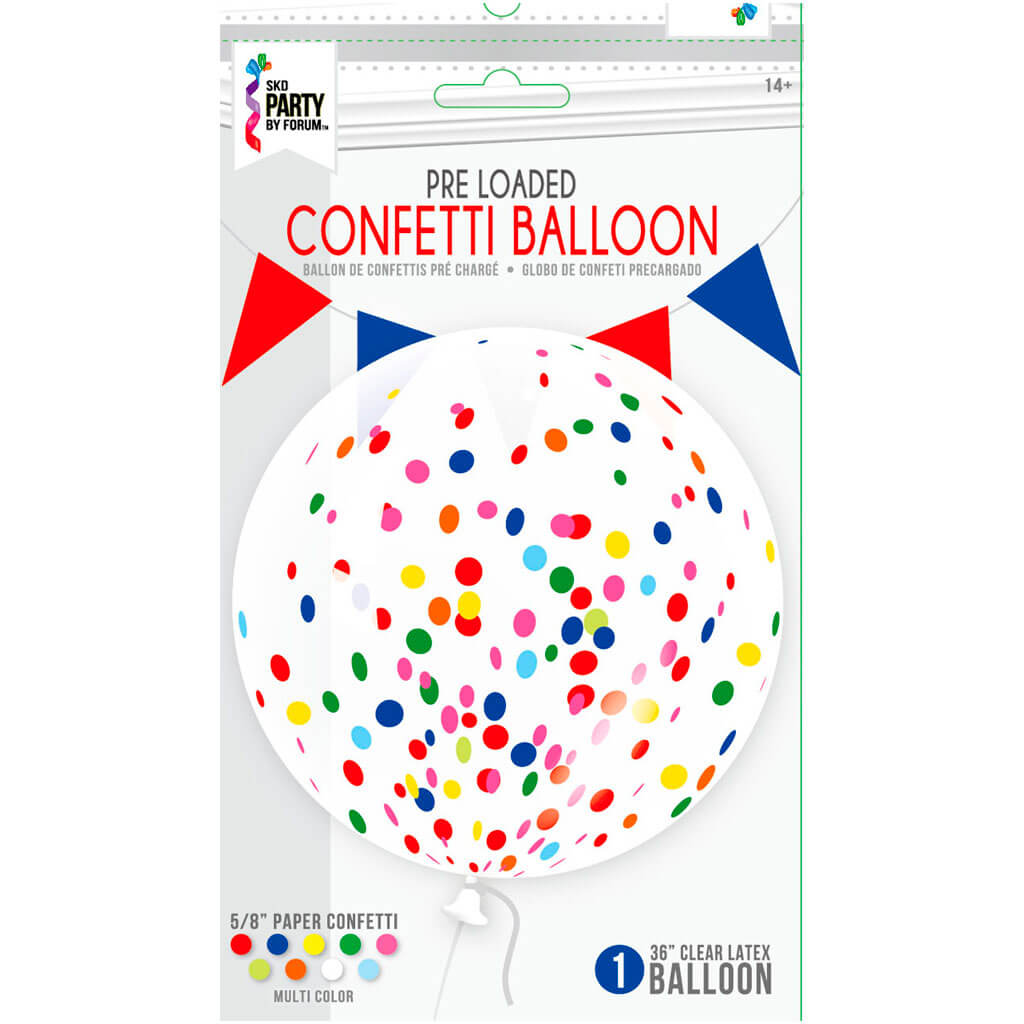 Clear Confetti Balloon 36in Multi-Color