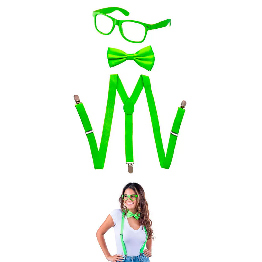 Adult Neon Suspenders Set Green