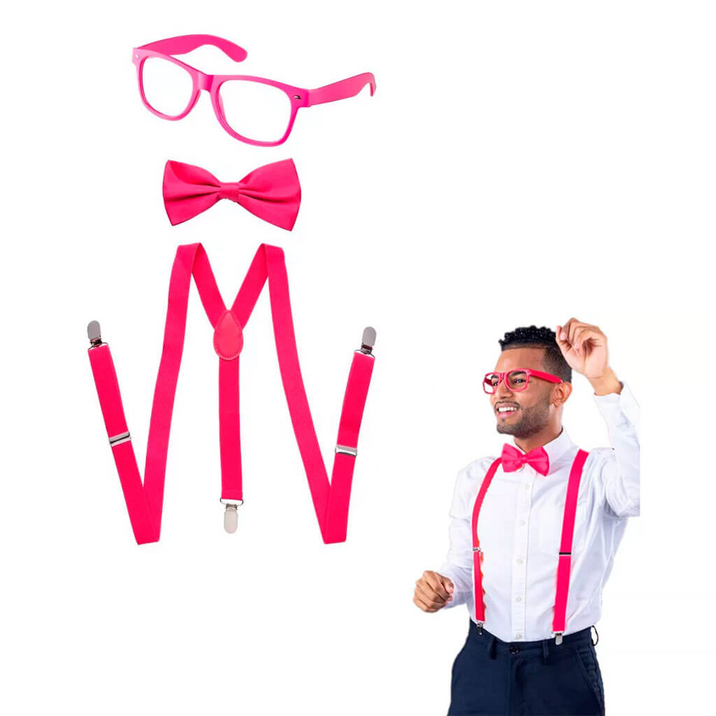 Adult Neon Suspenders Set Pink