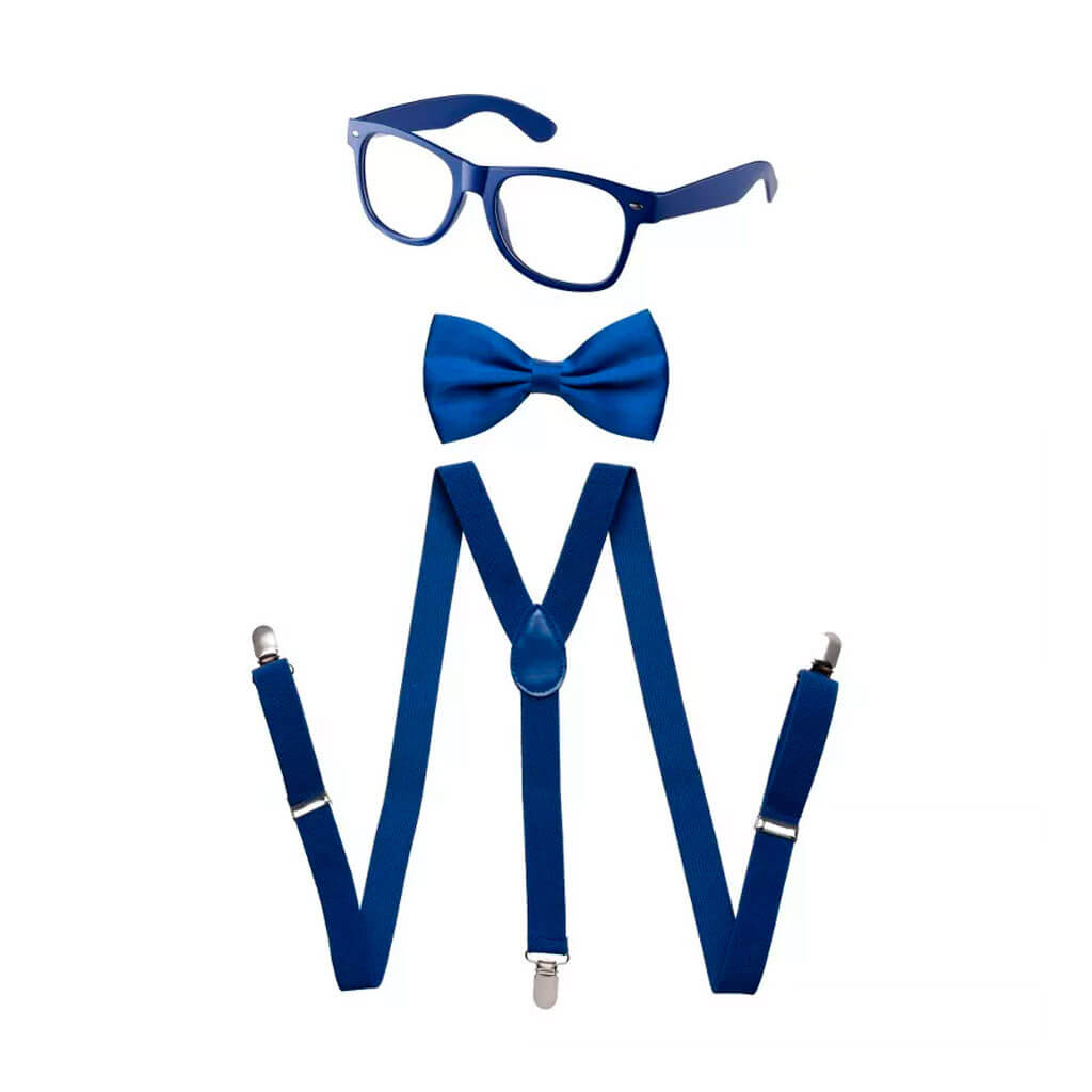 Adult Neon Suspenders Set Blue