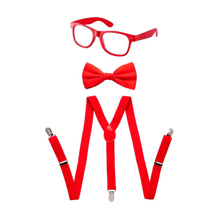 Adult Neon Suspenders Set Red