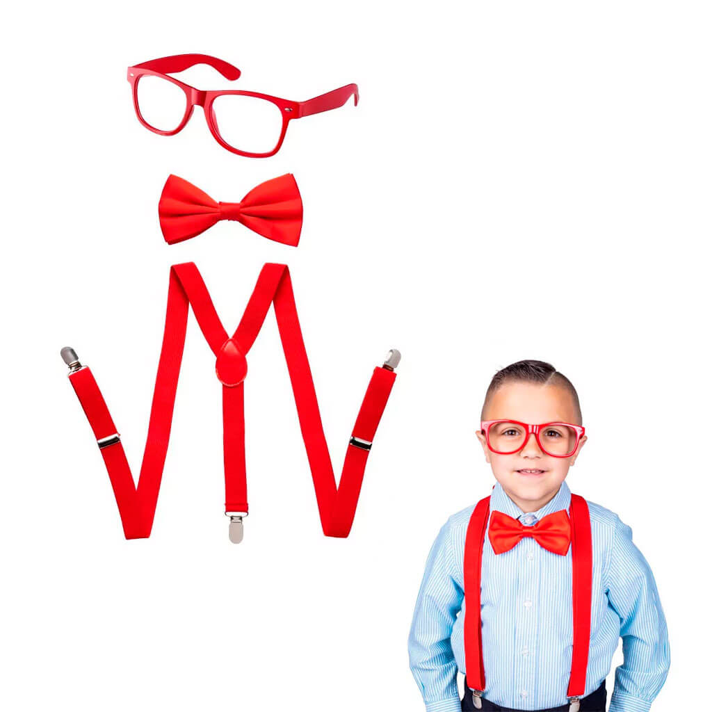 Kids Neon Suspenders Set Red