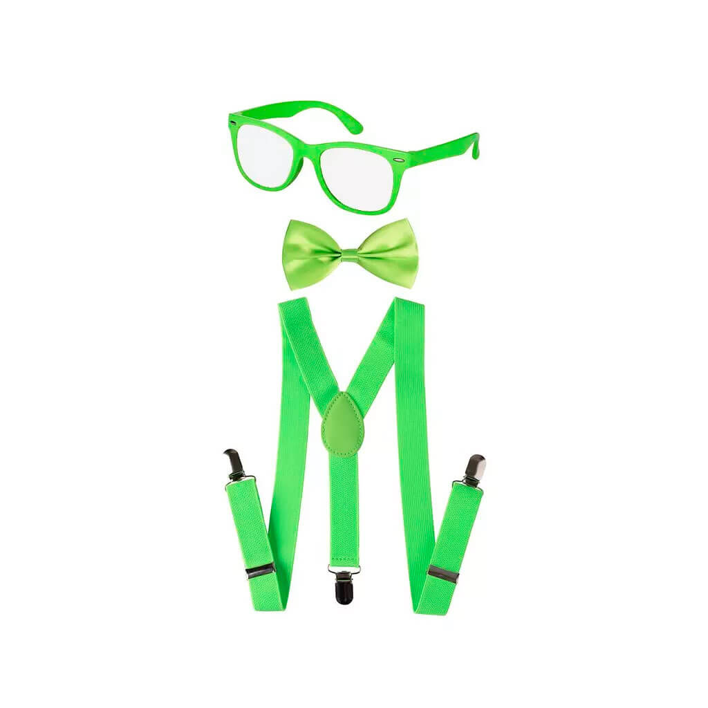 Toddlers Neon Suspenders Set Green