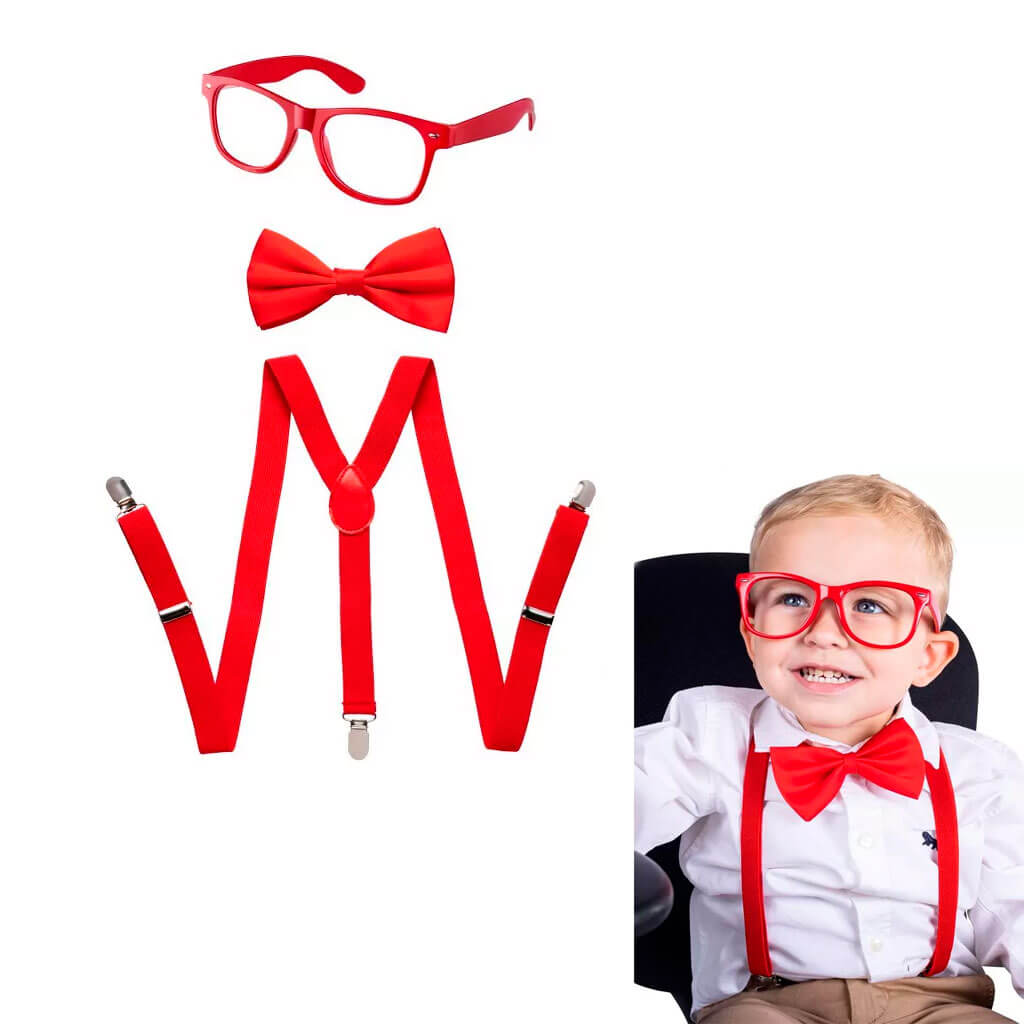 Toddlers Neon Suspenders Set Red