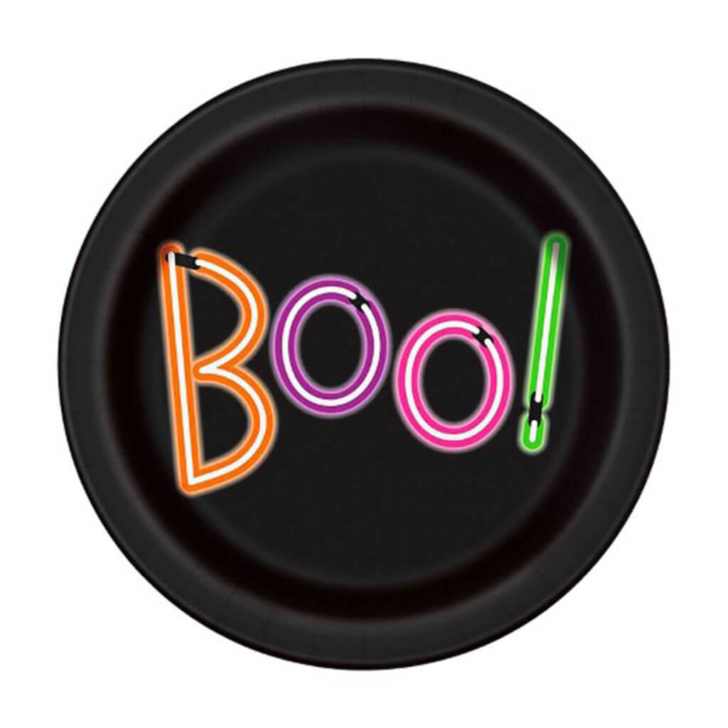 Halloween Neon Lights Boo Plates 8ct, 7in