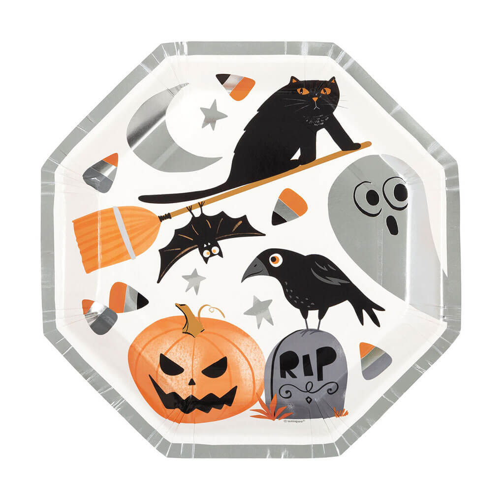Octagonal Bats and Boo Plates 9.25in, 8ct