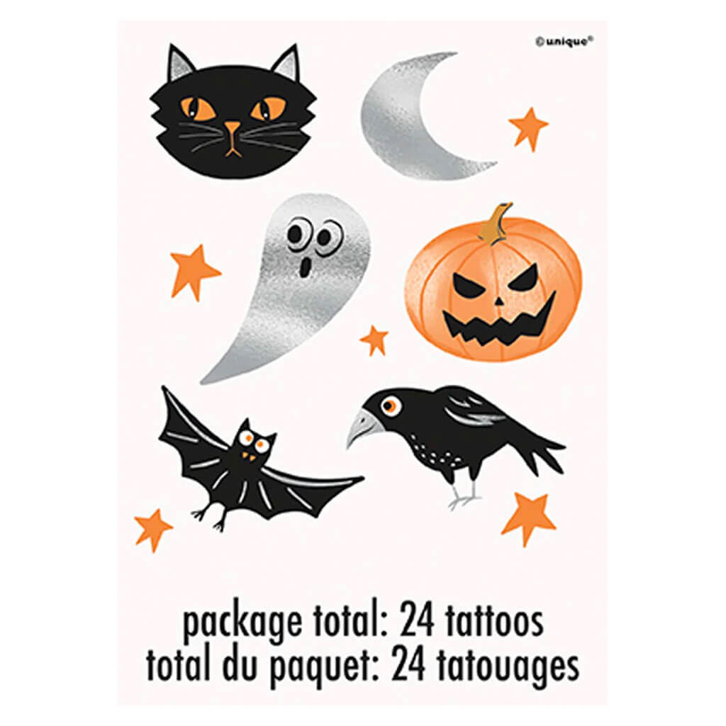 Bats &amp; Boos Tattoos with Foil, 24PC