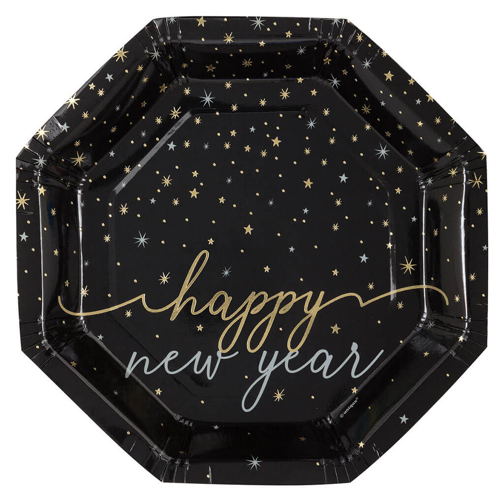 Octagonal Shaped Plates with Foil Stamping 8.25in, 8ct