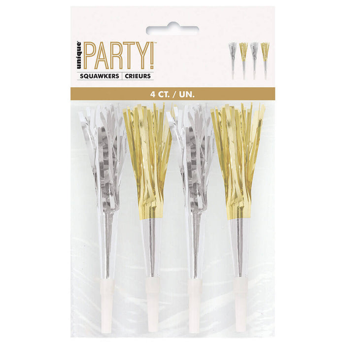 Silver & Gold Foil Horns, 4ct