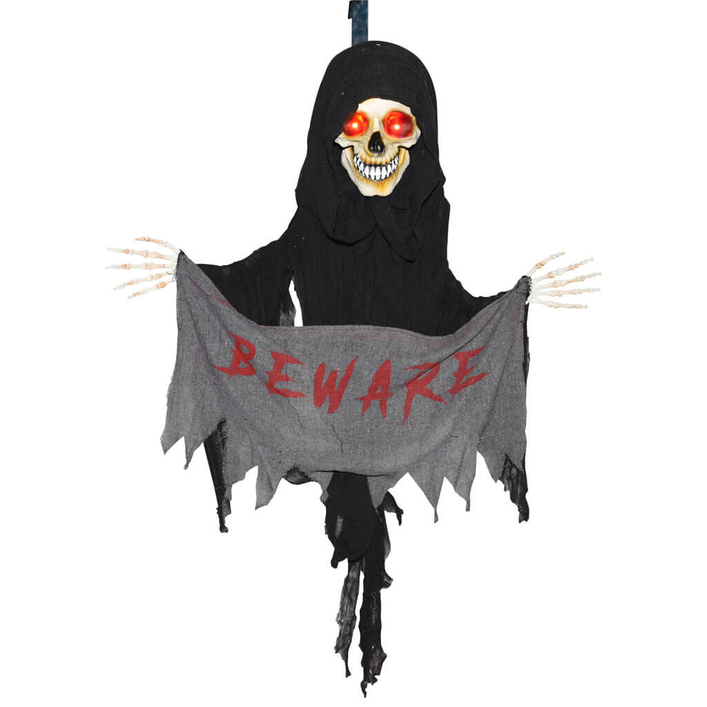 Hanging Reaper with Beware Banner Door Hanger, 53in