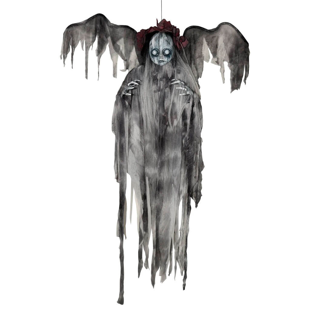 Tie Die Creepy Girl with Wings Gray, 40in