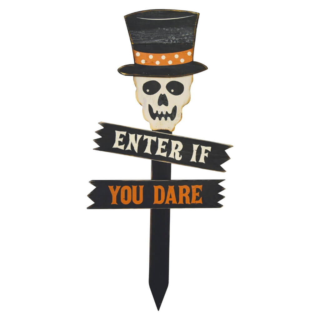 Wood Enter If You Dare Skull Yard Sign, 3ft