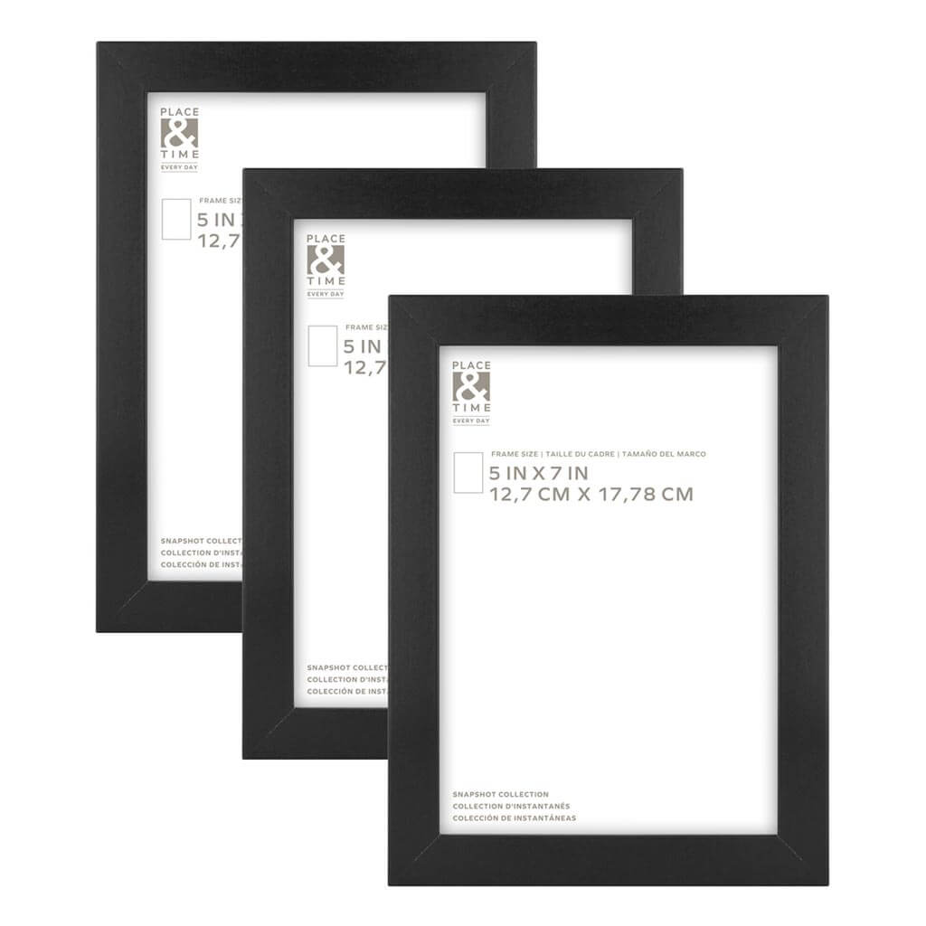 Black Snapshot Wood &amp; Glass Wall Frames 3pk, 5in x 7in