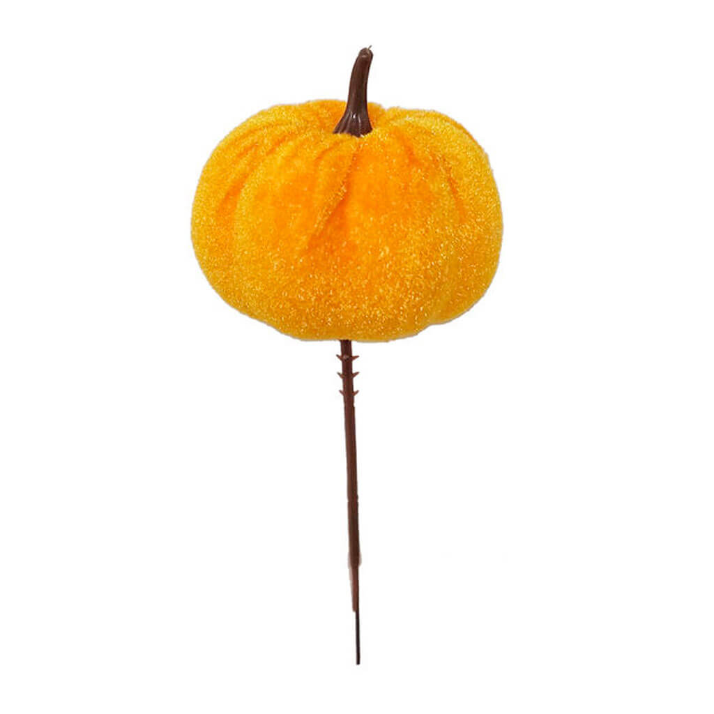 Fall Orange Velvet Pumpkin Pick 7in