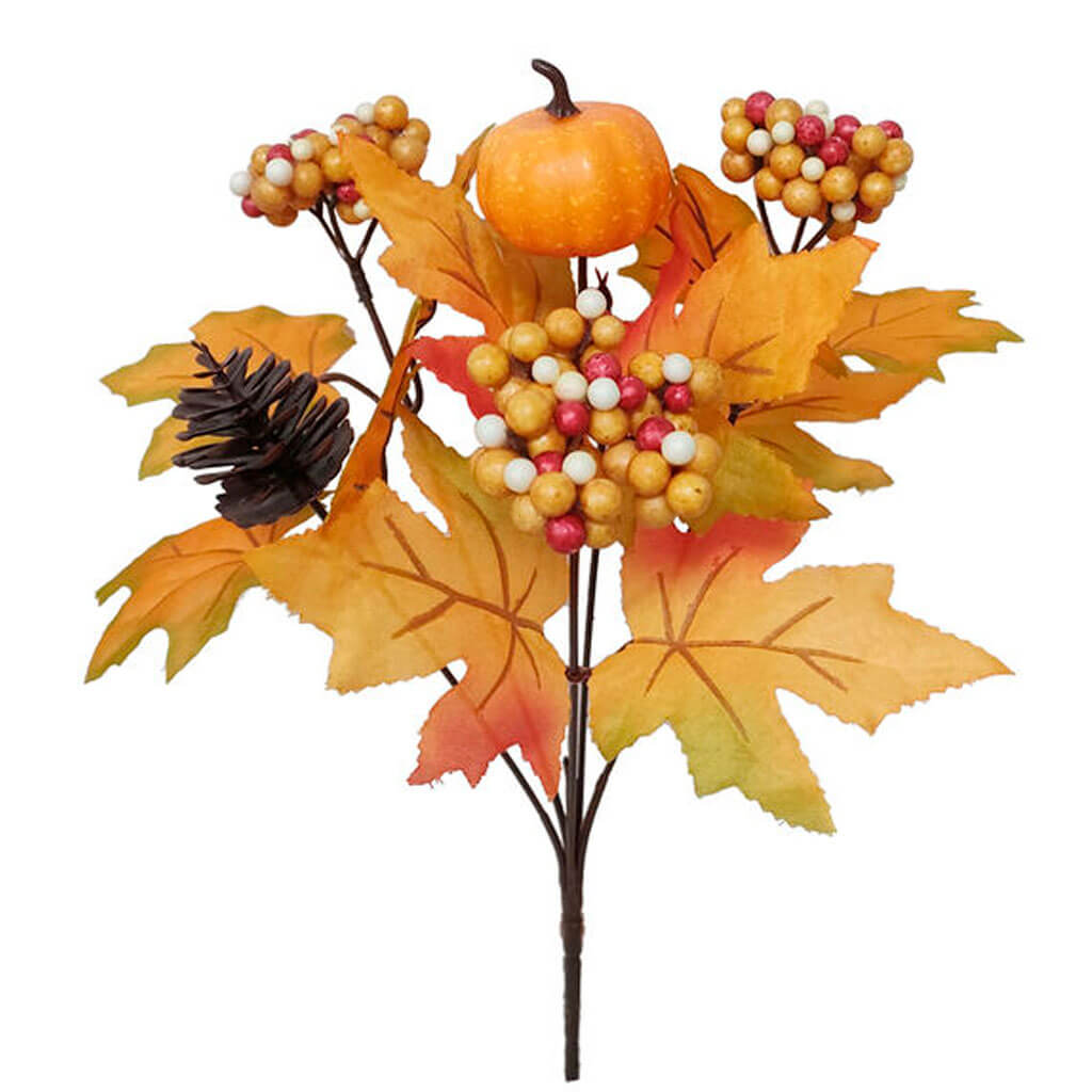 Fall Orange Pumpkin &amp; Berry Bush 13.5in