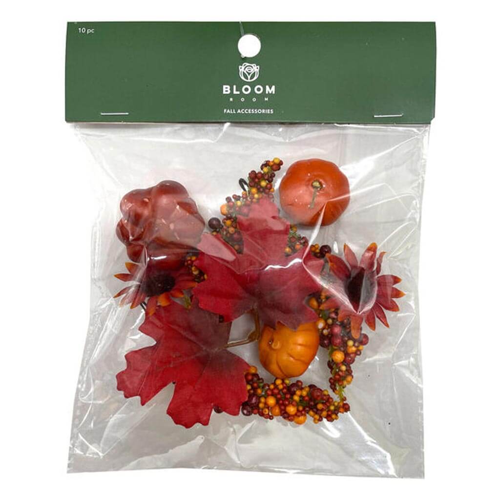 Fall Red Pumpkins Leaves &amp; Berries, 10pc