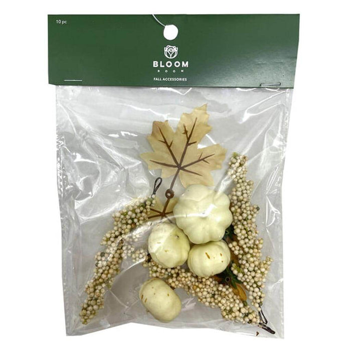 Fall Cream Pumpkins Leaves & Berries, 10pc